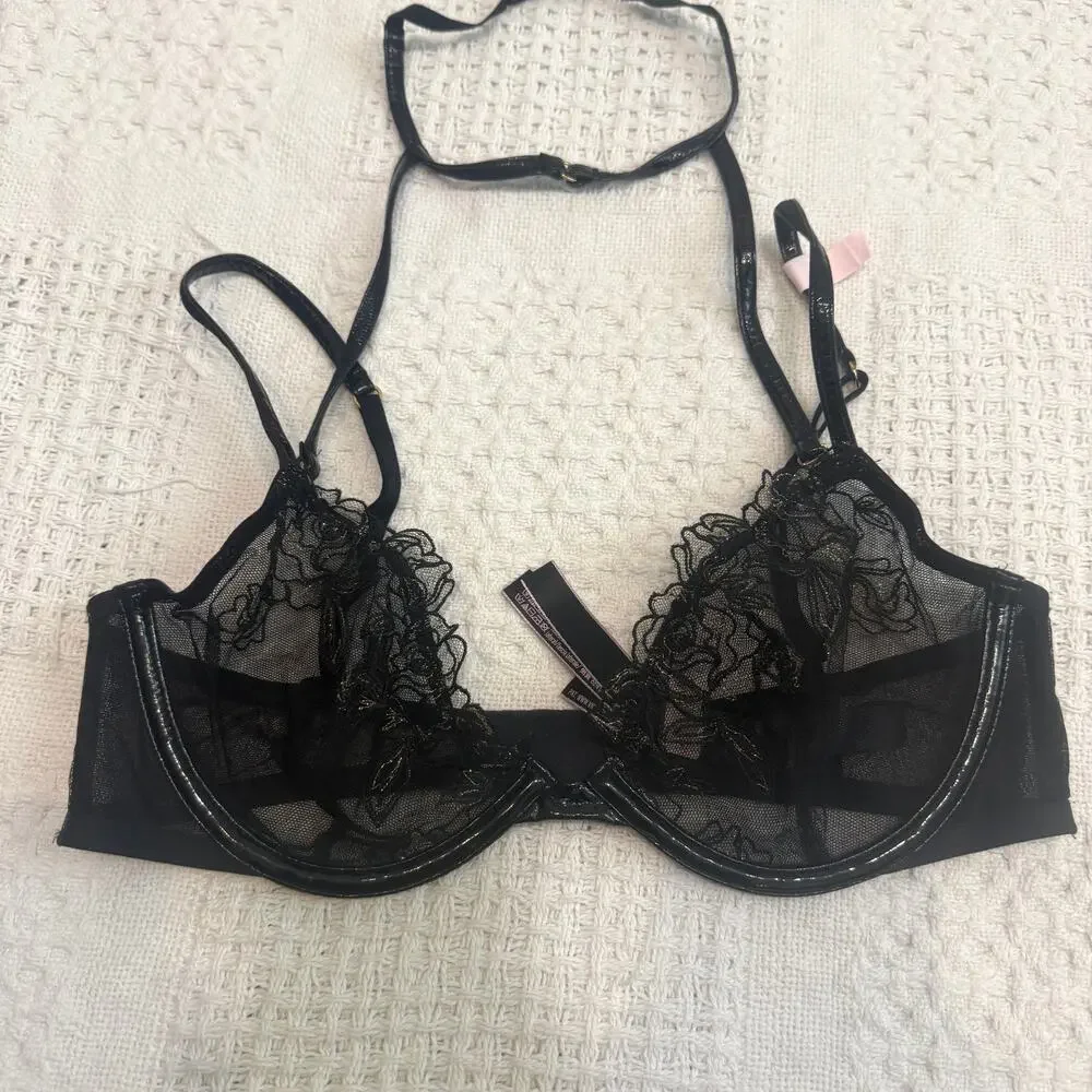 Victoria's Secret Very Sexy 32D strappy low cut demi choker bra BC3 3216